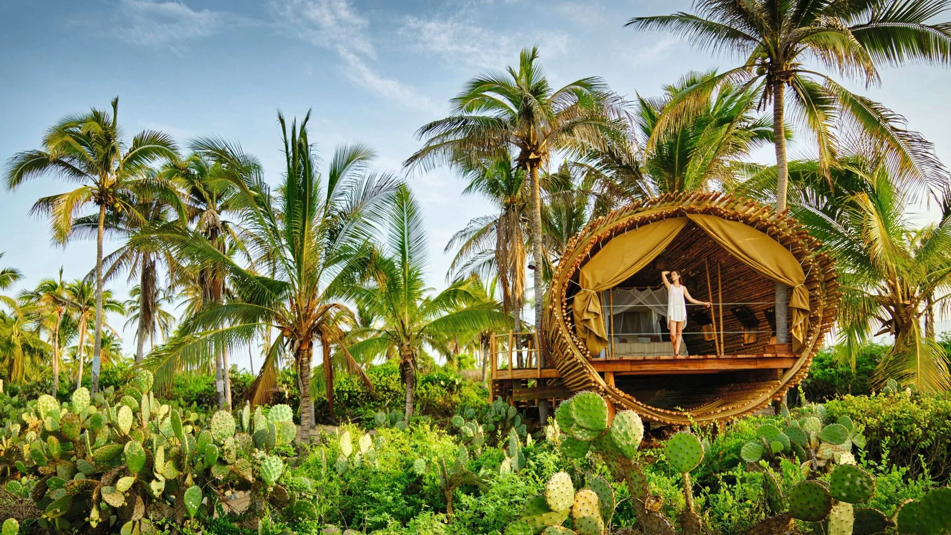 Eco cabin in green dunes Argentina landscape